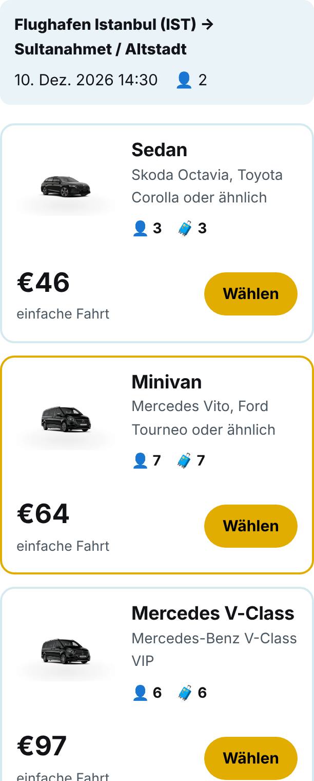 Fahrzeug wählen und Festpreis sehen