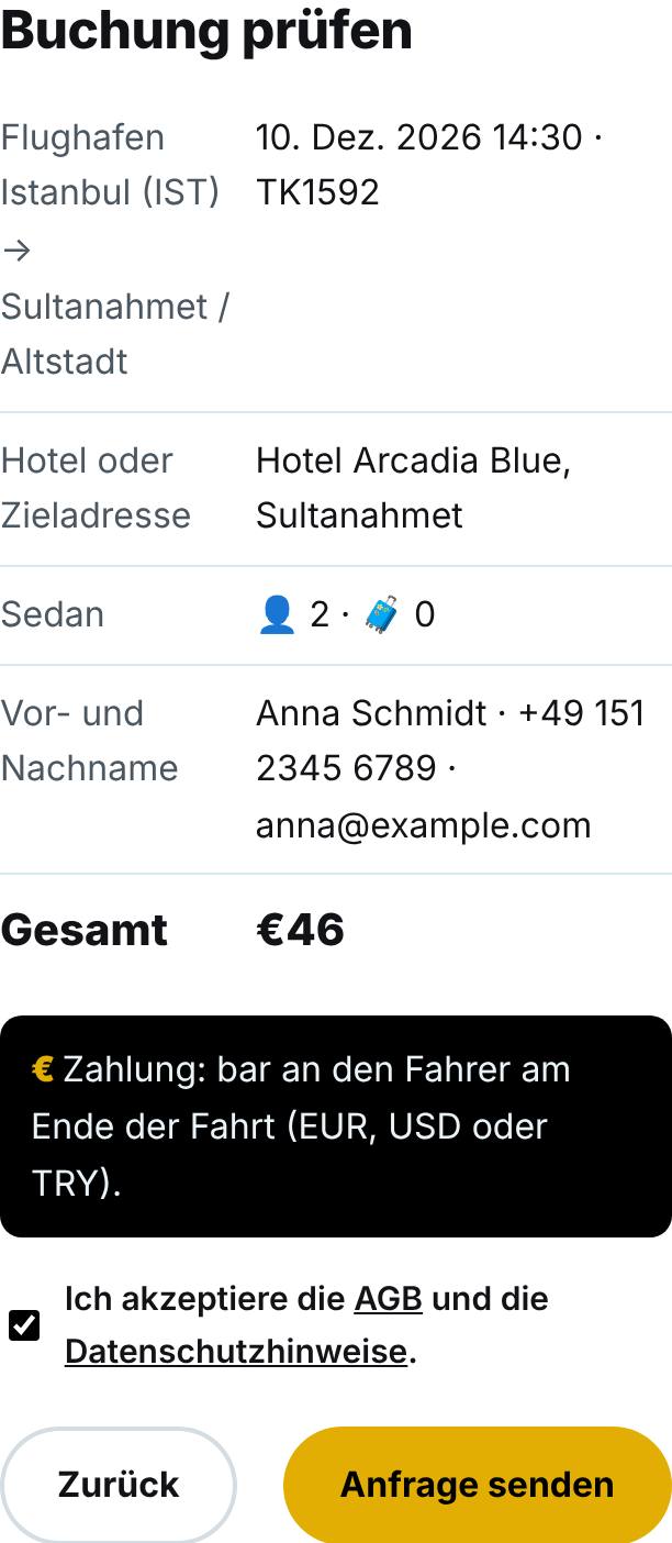 Prüfen und Anfrage senden
