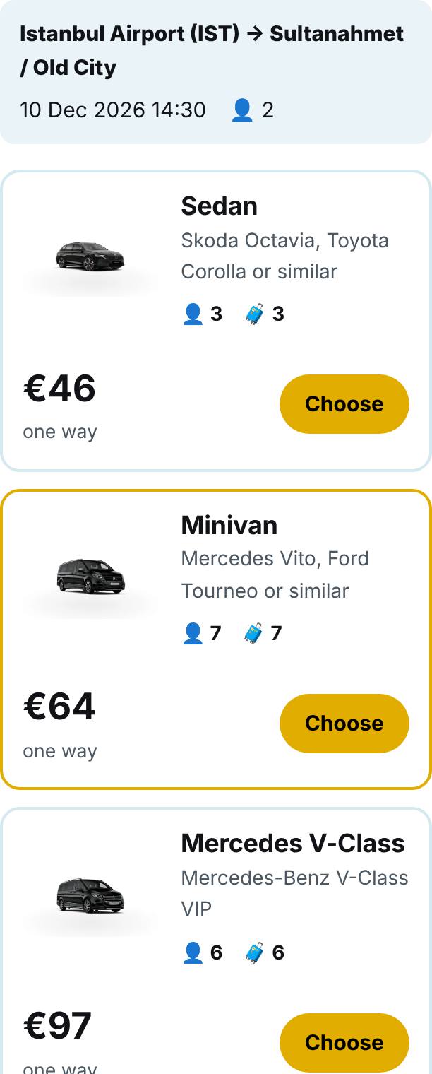 Pick your car and see the fixed price
