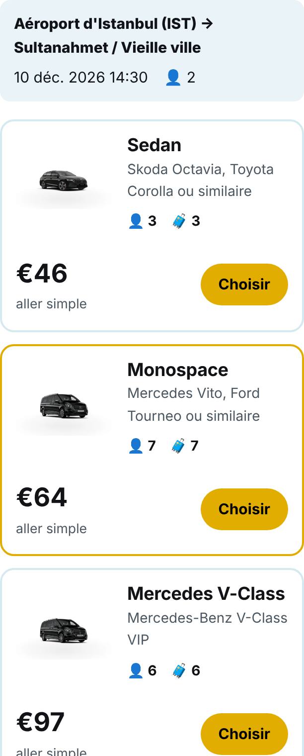 Choisissez le véhicule et voyez le prix fixe