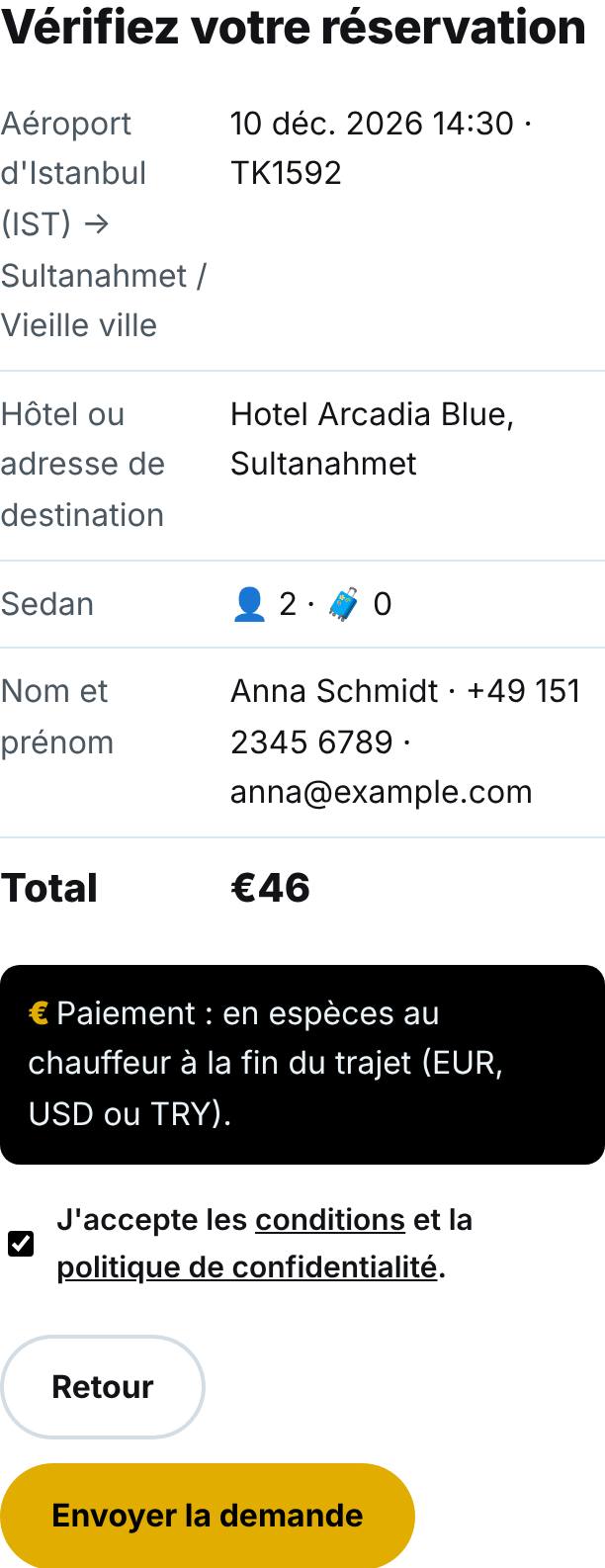 Vérifiez et envoyez la demande