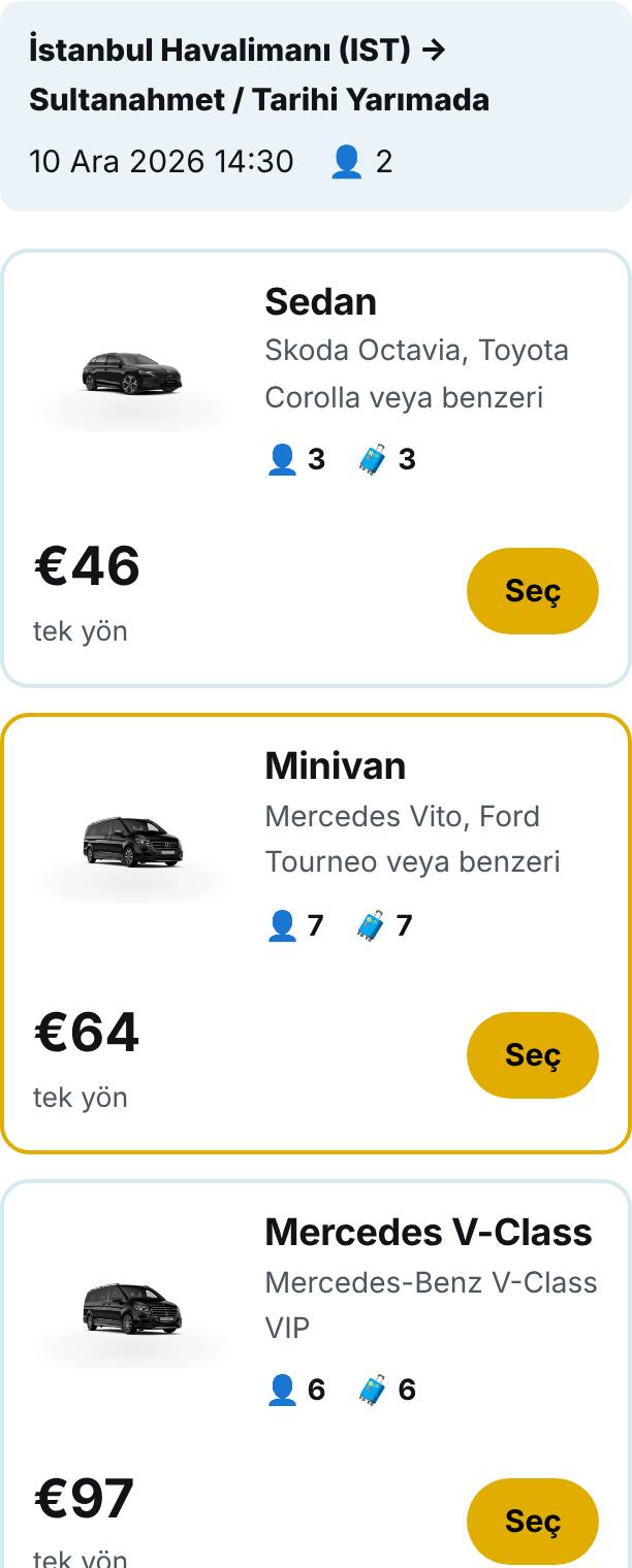Aracı seçin, sabit fiyatı görün