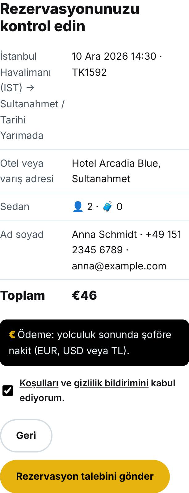 Kontrol edin ve talebi gönderin